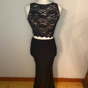 Black formal dress with beading on back